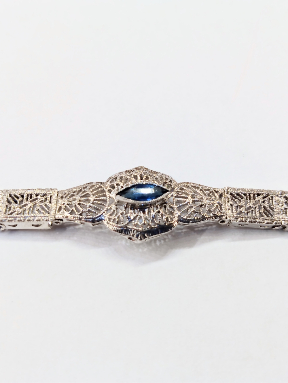 Vintage Sterling Bracelet Sapphire Man Made Art Deco Style - Picture 3 of 8